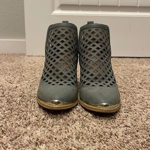 Blue/grey ankle booties, worn handle of times, bought from boutique